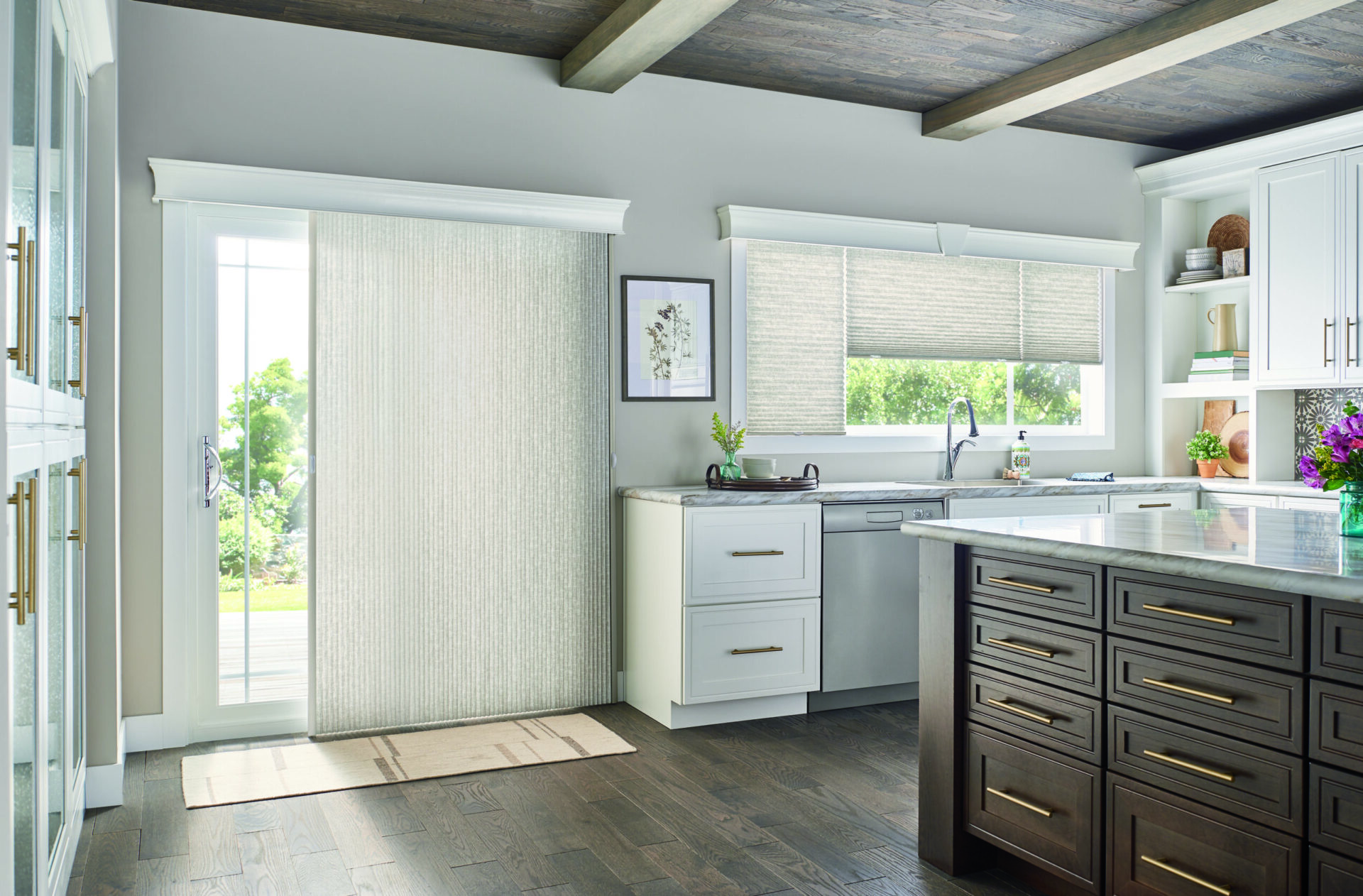 vertical panel shades - wood blinds and faux wood blinds - exterior, motorized window treatments in Nashville | Dynamic Delivery Blinds